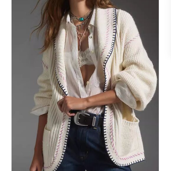 Anthropologie Maeve Whipstitch Whip Stitch Open Cardigan Sweater Knit SizeXL - Picture 1 of 5